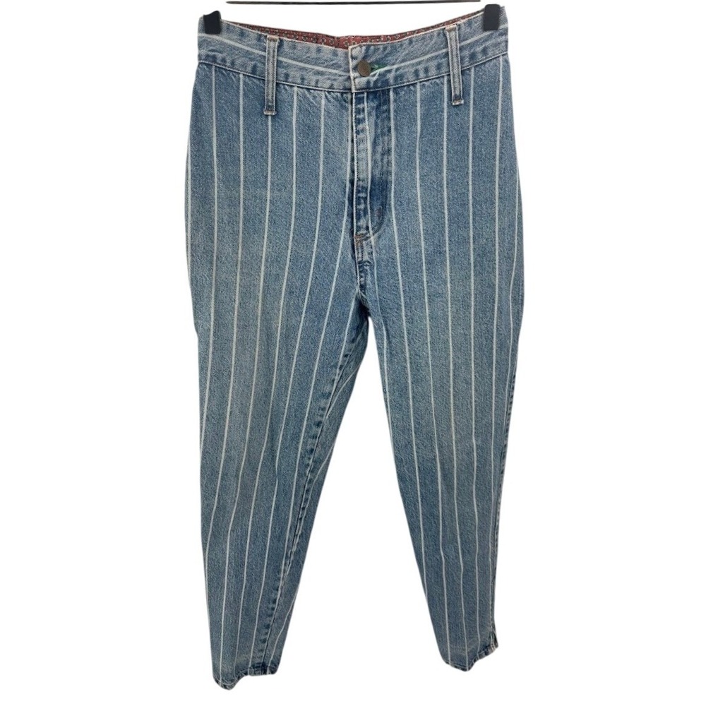 Vintage Bongo High Rise Jeans Striped Pattern Blue/White Size 9 Cropped - Picture 2 of 8